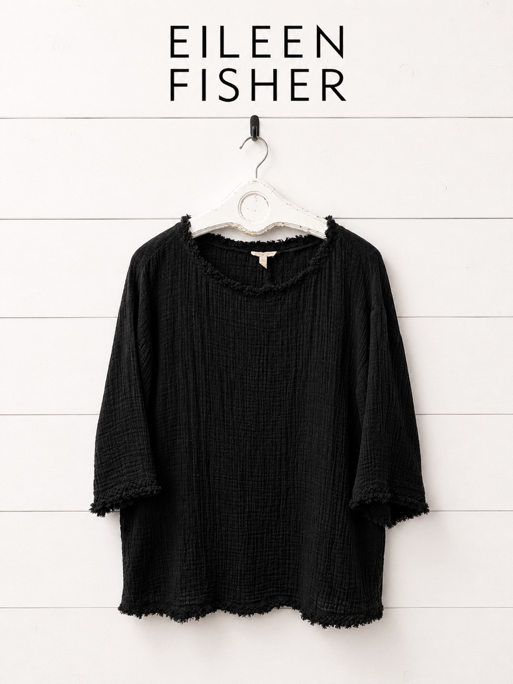 EILEEN FISHER black Organic Cotton Short Sleeve Sweatshirt XL